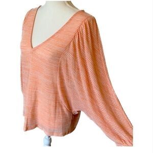 Daytrip Boxy Batwing Blouse Lightweight Rib Knit V Neck